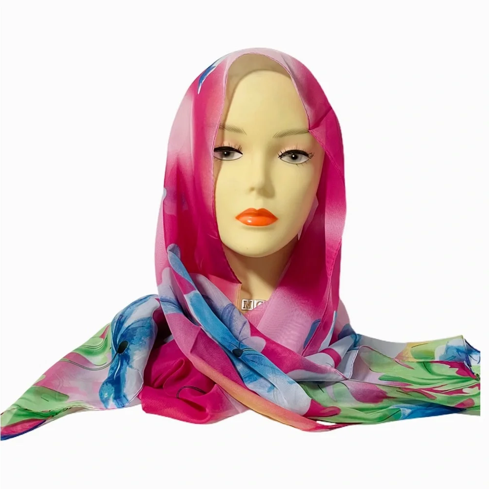 1166-Multicolored Rectangular Scarf -Pink/Multi - Picture 1 of 4